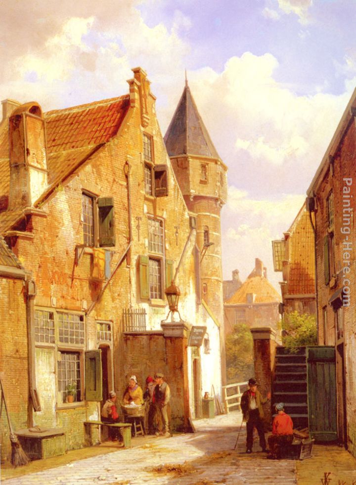A Street Scene in Leiden painting - Willem Koekkoek A Street Scene in Leiden art painting